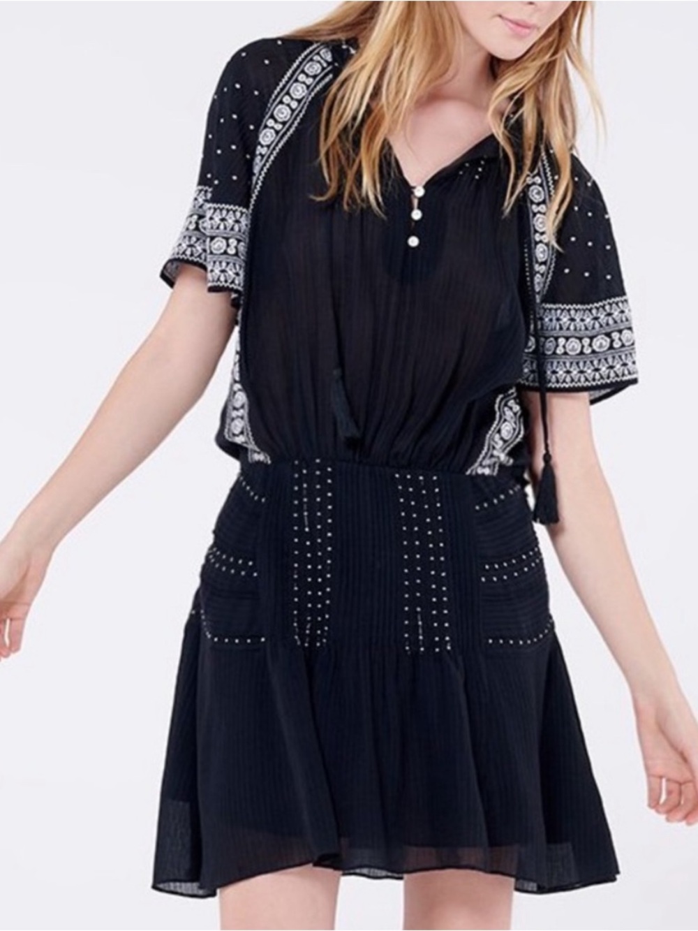 Veronica Beard Black Minos Embroidered Dress silk cotton size 10